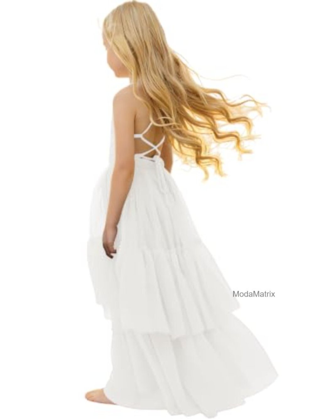Boho Flower Girl Tulle Maxi Dress Backless Ruffle Beach Party Gown